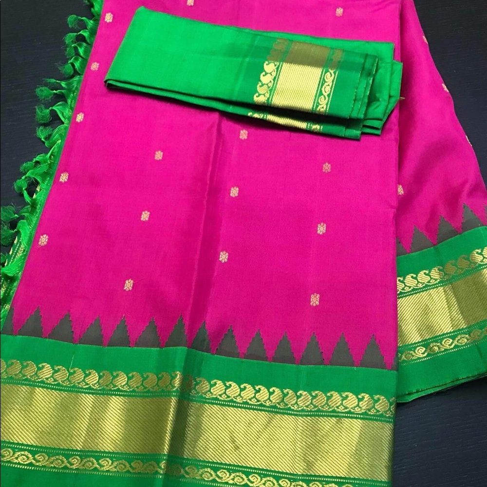New Exclusive Pink Green Gadowal Silk Saree